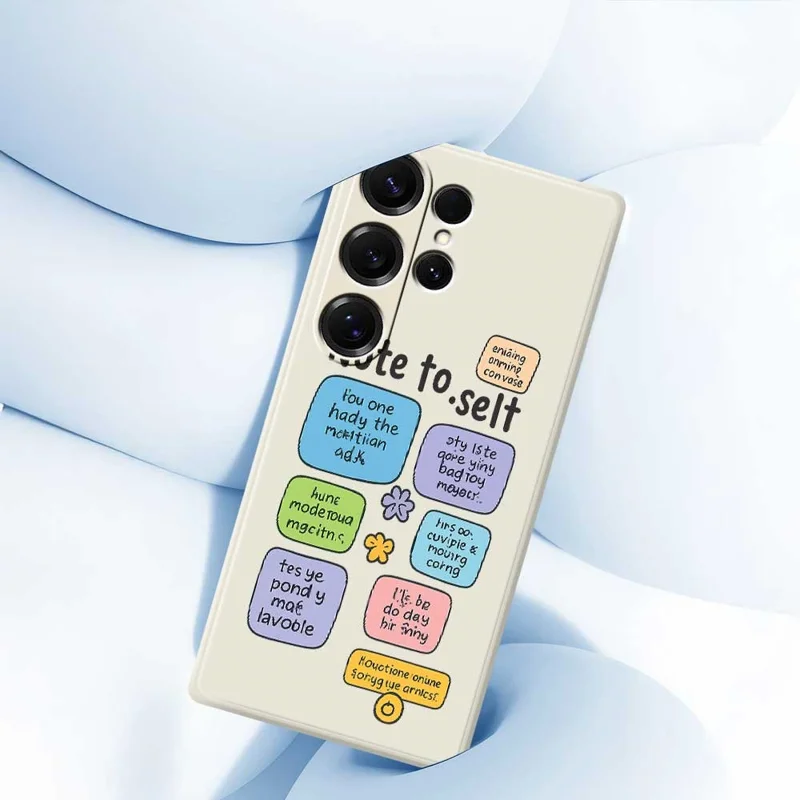 For Samsung Galaxy S25 Ultra Case Colored Sticky Notes Pattern Printing Straight Edge TPU Phone Back Cover - Beige