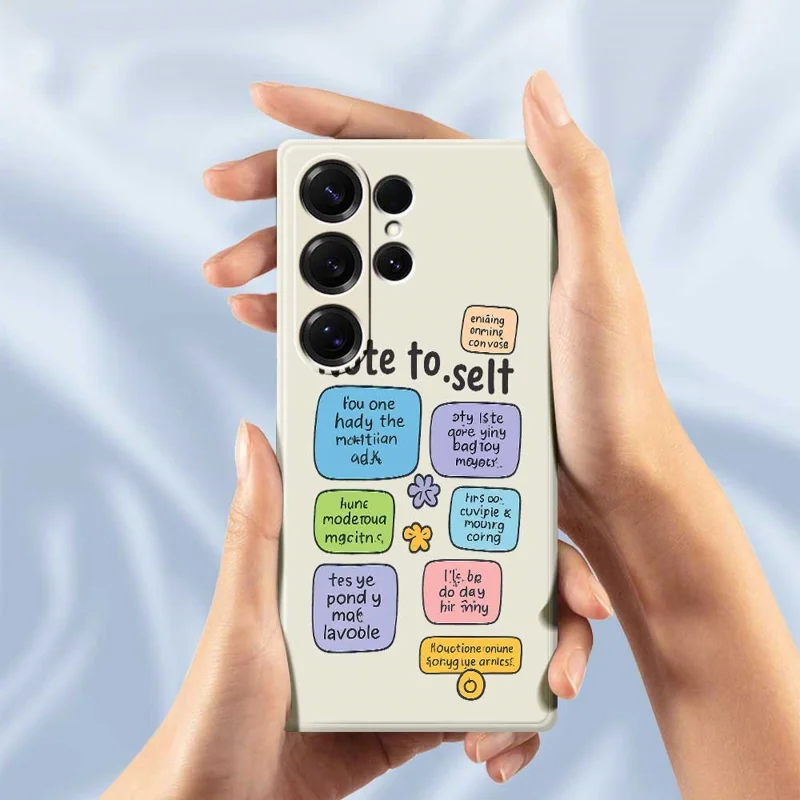 For Samsung Galaxy S25 Ultra Case Colored Sticky Notes Pattern Printing Straight Edge TPU Phone Back Cover - Beige