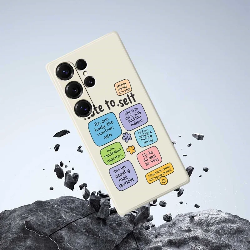 For Samsung Galaxy S25 Ultra Case Colored Sticky Notes Pattern Printing Straight Edge TPU Phone Back Cover - Beige