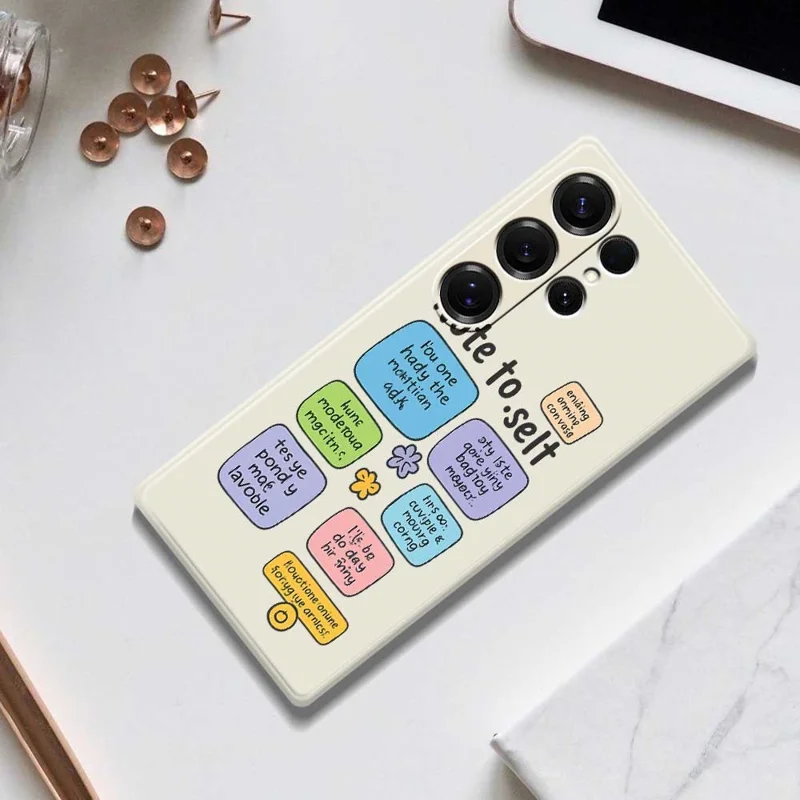 For Samsung Galaxy S25 Ultra Case Colored Sticky Notes Pattern Printing Straight Edge TPU Phone Back Cover - Beige