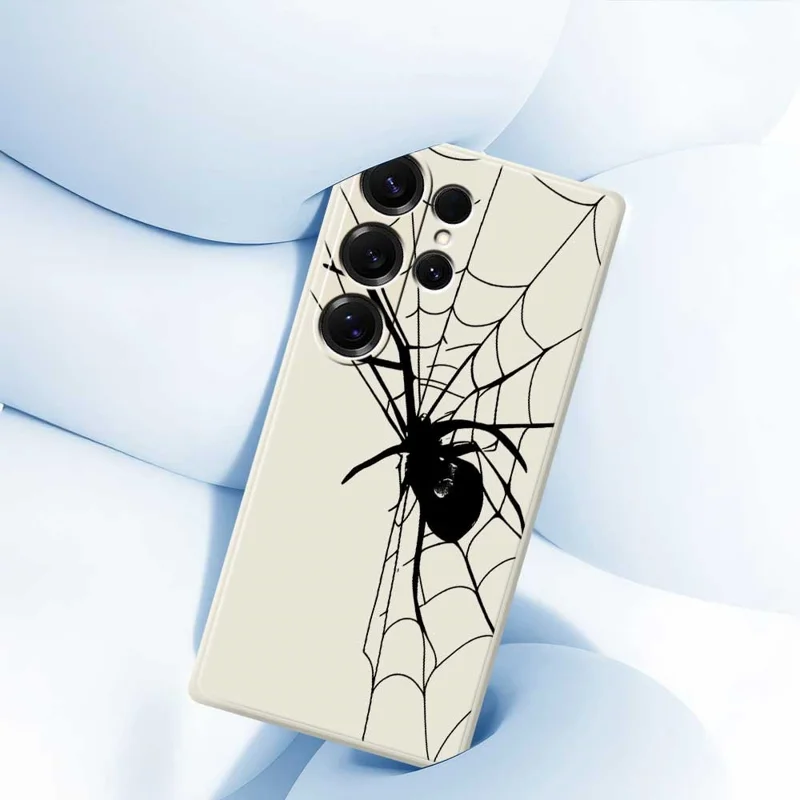 Für Samsung Galaxy S25 Ultra Hülle mit Spinnenmustern Bedruckt Gerade Kante TPU Handy Rückseite Schutzhülle - Beige