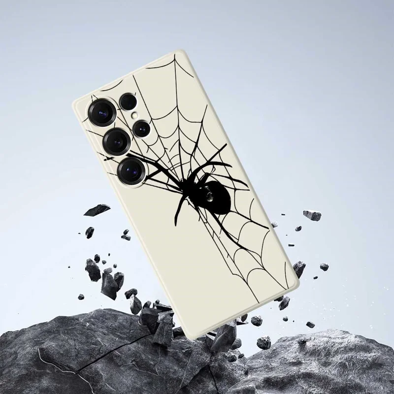 Für Samsung Galaxy S25 Ultra Hülle mit Spinnenmustern Bedruckt Gerade Kante TPU Handy Rückseite Schutzhülle - Beige