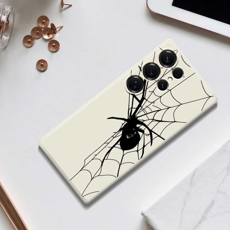 Für Samsung Galaxy S25 Ultra Hülle mit Spinnenmustern Bedruckt Gerade Kante TPU Handy Rückseite Schutzhülle - Beige