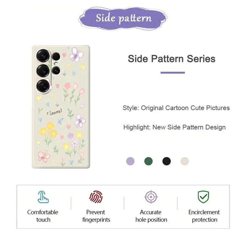 Cover per Samsung Galaxy S25 Ultra con Stampa di Piccoli Fiori, Bordo Dritto, Cover Posteriore in TPU - Beige