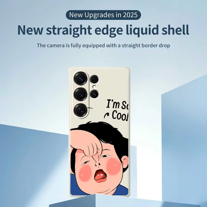 For Samsung Galaxy S25 Ultra Case Make Faces Kid Pattern Printing Straight Edge TPU Phone Back Cover - Beige