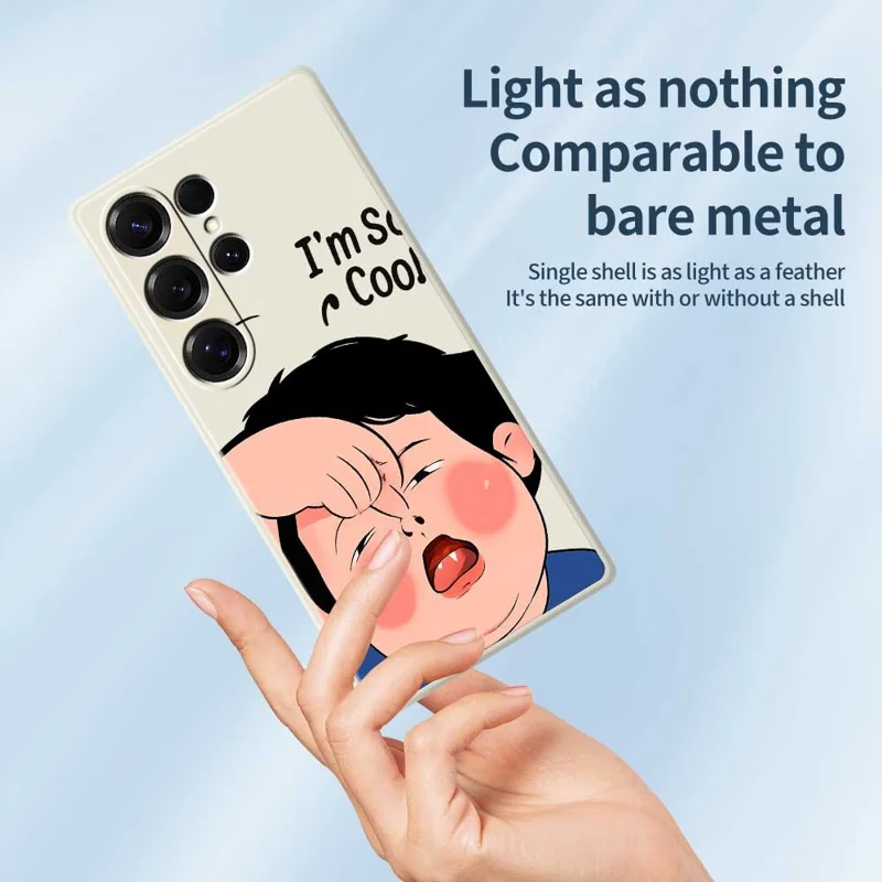 For Samsung Galaxy S25 Ultra Case Make Faces Kid Pattern Printing Straight Edge TPU Phone Back Cover - Beige