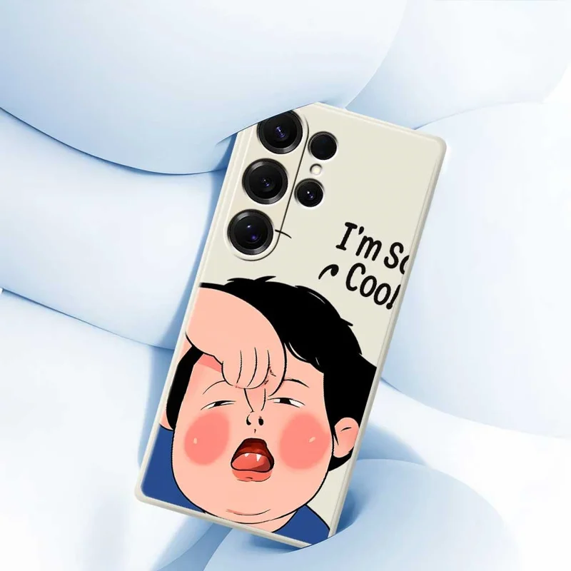 For Samsung Galaxy S25 Ultra Case Make Faces Kid Pattern Printing Straight Edge TPU Phone Back Cover - Beige