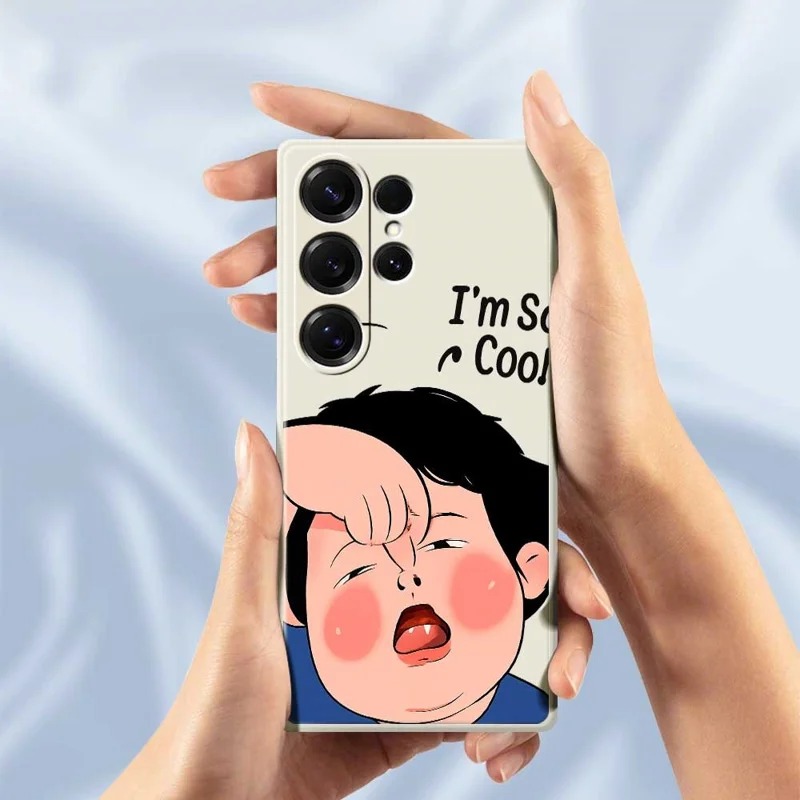 For Samsung Galaxy S25 Ultra Case Make Faces Kid Pattern Printing Straight Edge TPU Phone Back Cover - Beige