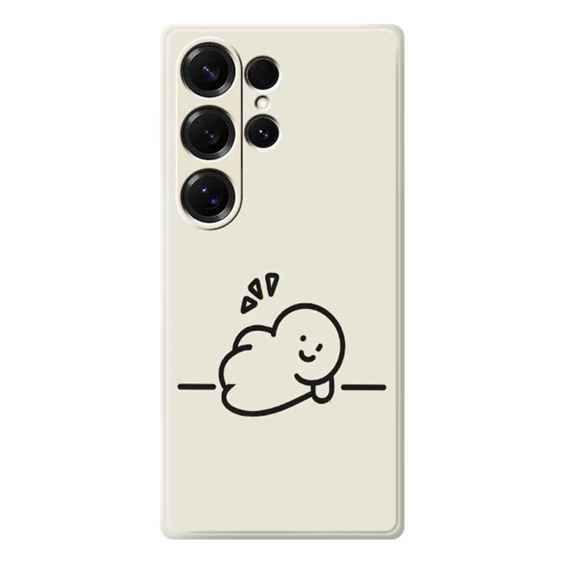 For Samsung Galaxy S25 Ultra Case Stick Figure Pattern Printing Straight Edge TPU Phone Back Cover - Beige