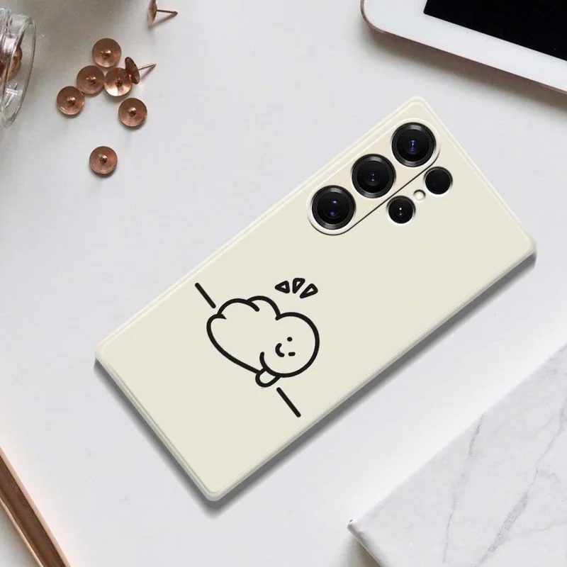 For Samsung Galaxy S25 Ultra Case Stick Figure Pattern Printing Straight Edge TPU Phone Back Cover - Beige