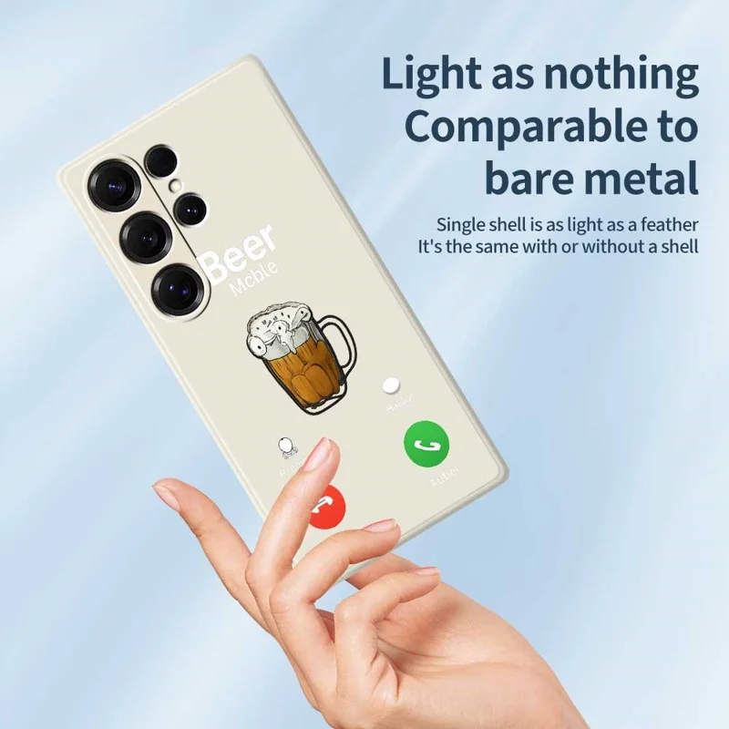 For Samsung Galaxy S25 Ultra Case Beer Pattern Printing Straight Edge TPU Phone Back Cover - Beige