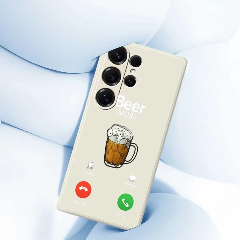 For Samsung Galaxy S25 Ultra Case Beer Pattern Printing Straight Edge TPU Phone Back Cover - Beige
