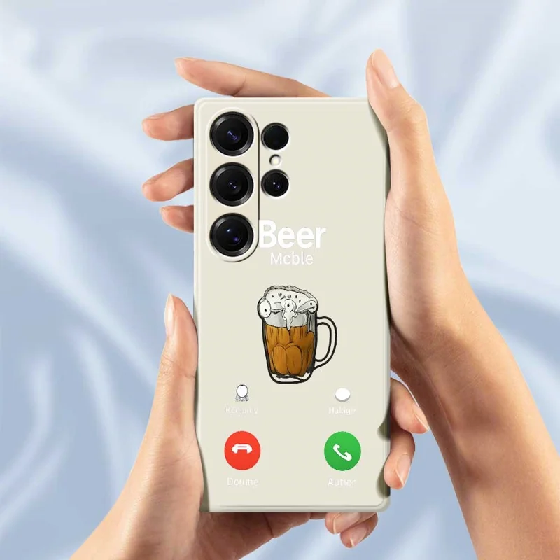 For Samsung Galaxy S25 Ultra Case Beer Pattern Printing Straight Edge TPU Phone Back Cover - Beige