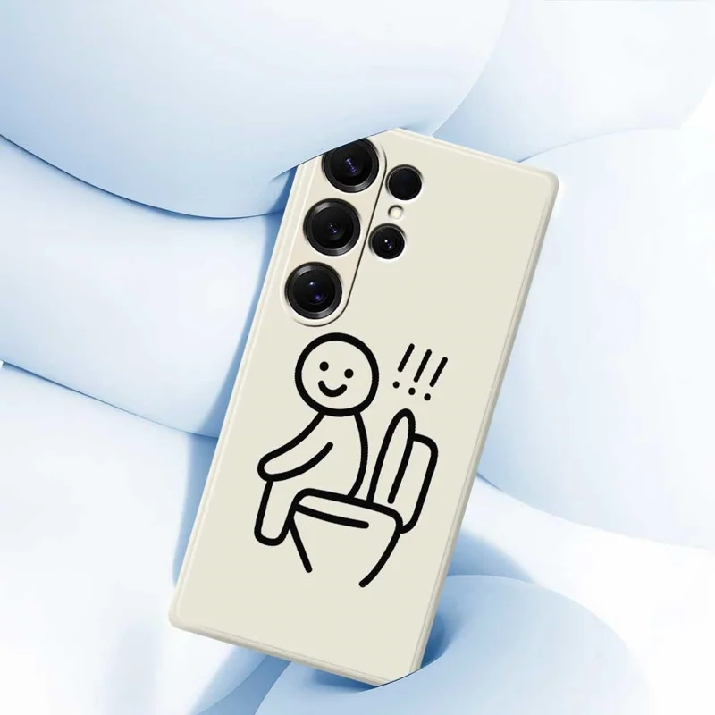 For Samsung Galaxy S25 Ultra Case Stickman Toilet Pattern Printing Straight Edge TPU Phone Back Cover - Beige