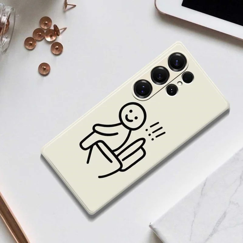 For Samsung Galaxy S25 Ultra Case Stickman Toilet Pattern Printing Straight Edge TPU Phone Back Cover - Beige