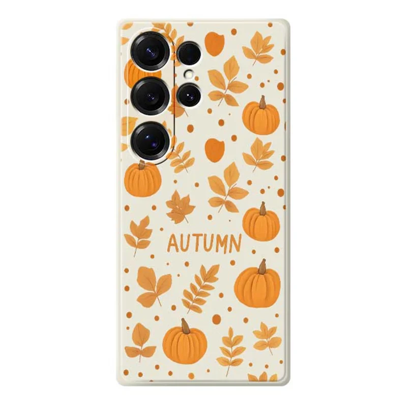 Samsung Galaxy S25 Ultra-hoesje met herfstthema Patroonbedrukking Rechte rand TPU-telefoonhoesje - Beige