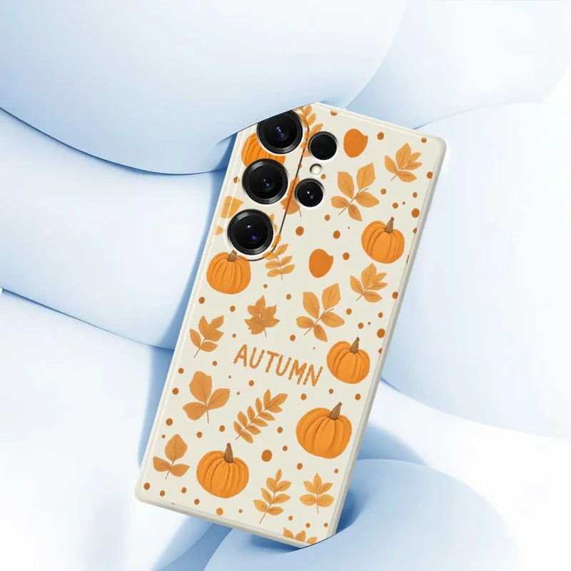 Samsung Galaxy S25 Ultra-hoesje met herfstthema Patroonbedrukking Rechte rand TPU-telefoonhoesje - Beige
