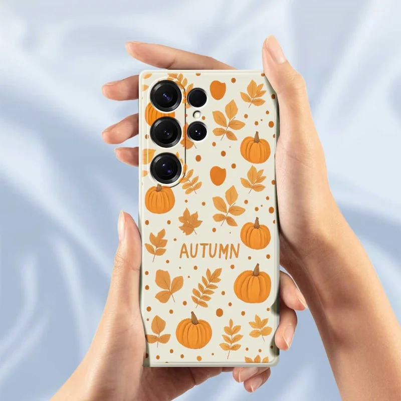 Samsung Galaxy S25 Ultra-hoesje met herfstthema Patroonbedrukking Rechte rand TPU-telefoonhoesje - Beige