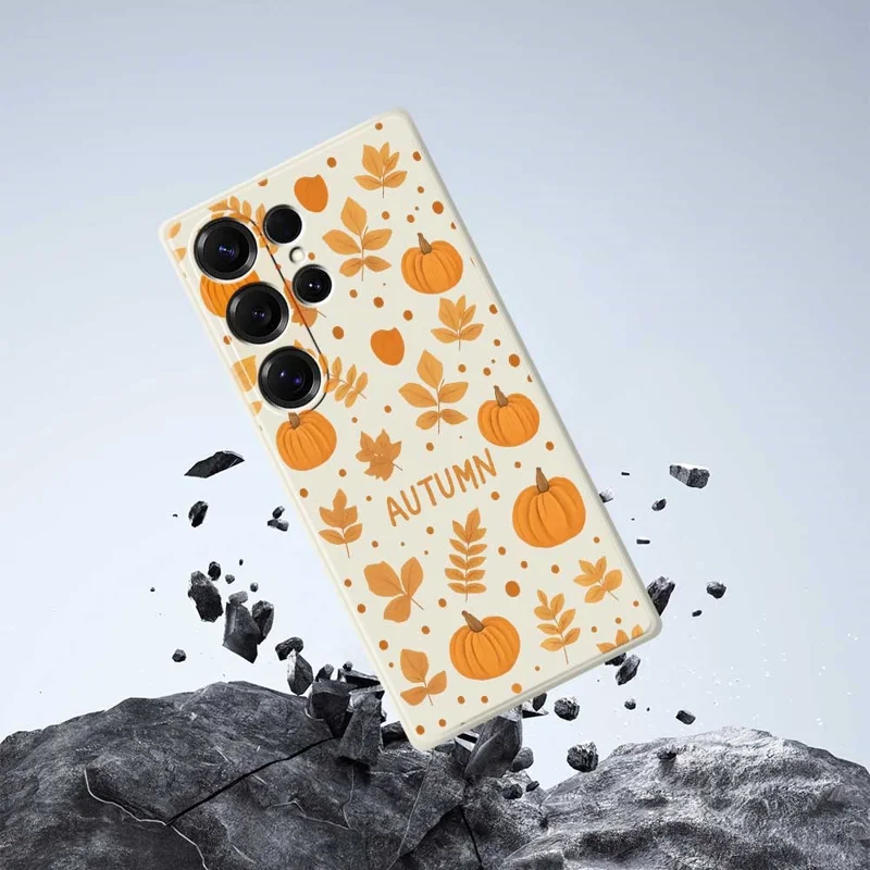 Samsung Galaxy S25 Ultra-hoesje met herfstthema Patroonbedrukking Rechte rand TPU-telefoonhoesje - Beige