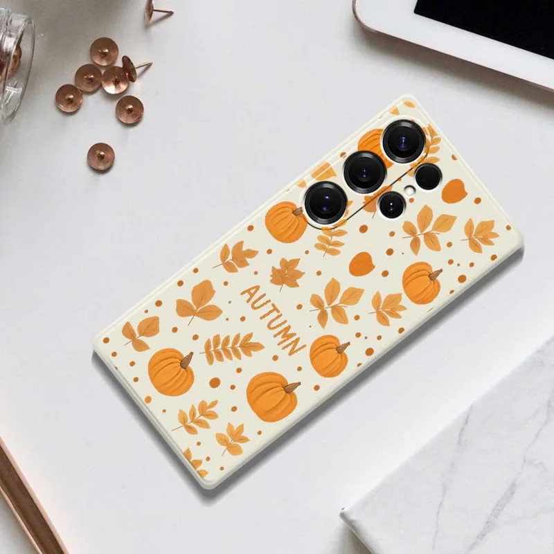 Samsung Galaxy S25 Ultra-hoesje met herfstthema Patroonbedrukking Rechte rand TPU-telefoonhoesje - Beige