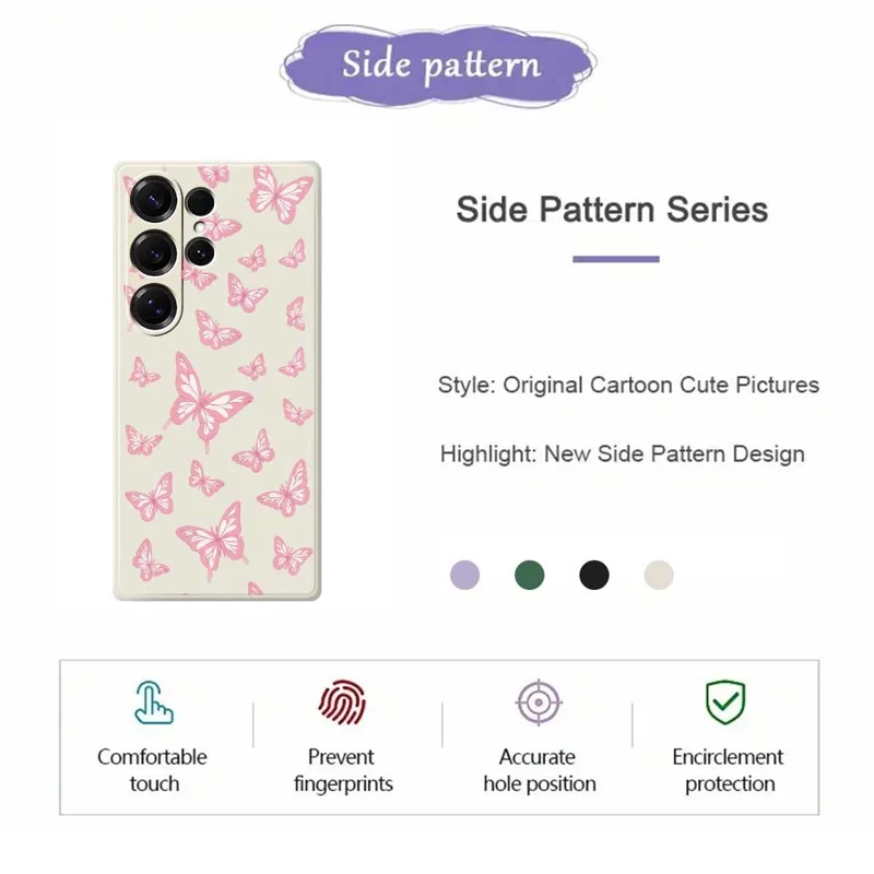 For Samsung Galaxy S25 Ultra Case Pink Butterflies Pattern Printing Straight Edge TPU Phone Back Cover - Beige