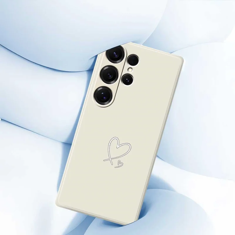 For Samsung Galaxy S25 Ultra Case White Love Pattern Printing Straight Edge TPU Phone Back Cover - Beige