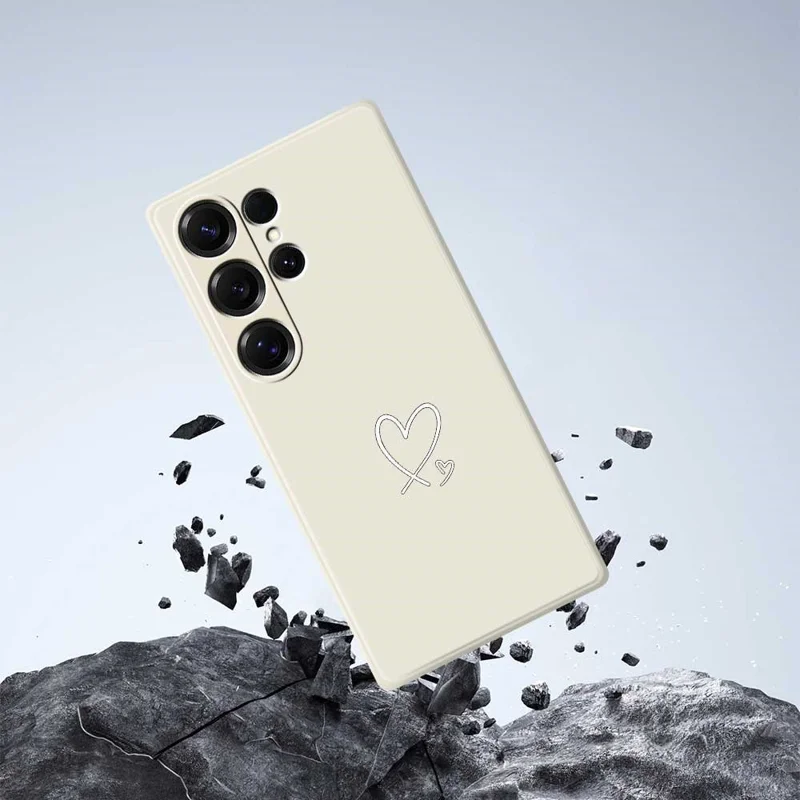 For Samsung Galaxy S25 Ultra Case White Love Pattern Printing Straight Edge TPU Phone Back Cover - Beige
