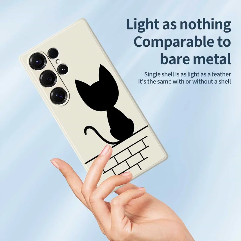 Funda para Samsung Galaxy S25 Ultra, Patrón de gato negro en la pared, Borde recto, Cubierta trasera de teléfono de TPU - Beige