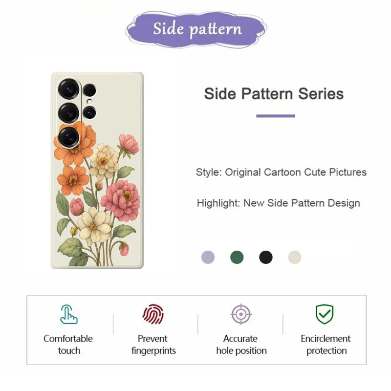 Für Samsung Galaxy S25 Ultra Hülle Schöne Blumen Muster Bedrucken Gerade Kante TPU Handy Rückseite Abdeckung - Beige