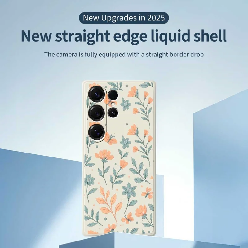 For Samsung Galaxy S25 Ultra Case Yellow Flowers Pattern Printing Straight Edge TPU Phone Back Cover - Beige