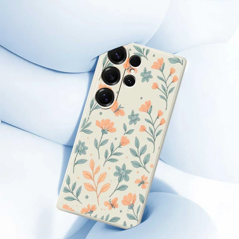 For Samsung Galaxy S25 Ultra Case Yellow Flowers Pattern Printing Straight Edge TPU Phone Back Cover - Beige