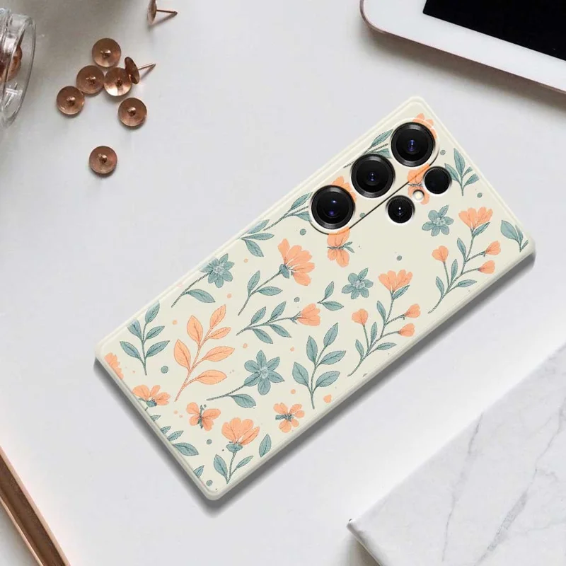 For Samsung Galaxy S25 Ultra Case Yellow Flowers Pattern Printing Straight Edge TPU Phone Back Cover - Beige