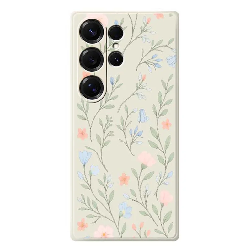 Чехол для Samsung Galaxy S25 Ultra с рисунком розовых и голубых цветов, с прямыми краями, из ТПУ, для задней панели телефона - Бежевый
