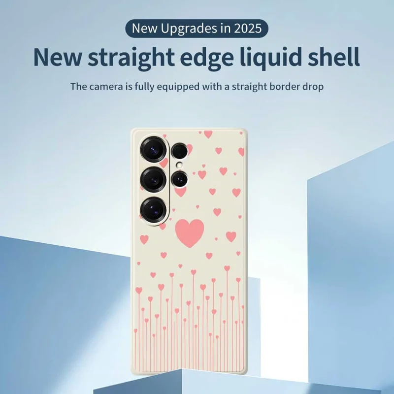 Für Samsung Galaxy S25 Ultra Hülle Rosa Liebes-Muster Druck Gerade Kante TPU Handy Rückseite Schutzhülle - Beige