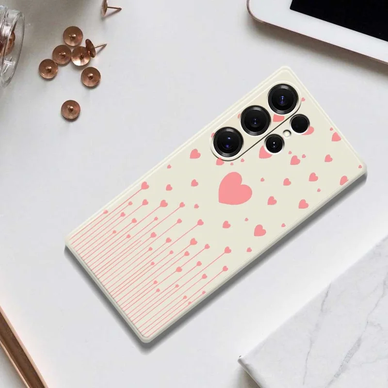 Für Samsung Galaxy S25 Ultra Hülle Rosa Liebes-Muster Druck Gerade Kante TPU Handy Rückseite Schutzhülle - Beige
