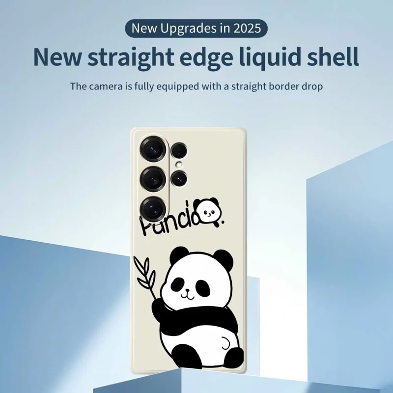 Étui pour Samsung Galaxy S25 Ultra Motif Panda Impression Bords Droits Coque Arrière TPU - Beige
