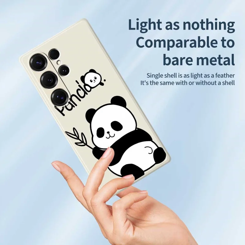 Étui pour Samsung Galaxy S25 Ultra Motif Panda Impression Bords Droits Coque Arrière TPU - Beige