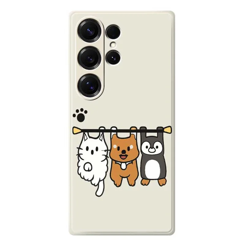 For Samsung Galaxy S25 Ultra Case Three Animal Dolls Pattern Printing Straight Edge TPU Phone Back Cover - Beige