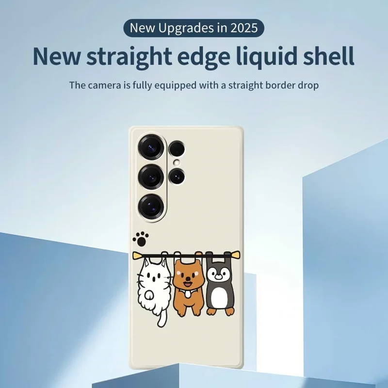 For Samsung Galaxy S25 Ultra Case Three Animal Dolls Pattern Printing Straight Edge TPU Phone Back Cover - Beige