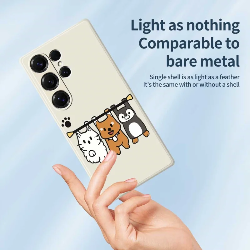 For Samsung Galaxy S25 Ultra Case Three Animal Dolls Pattern Printing Straight Edge TPU Phone Back Cover - Beige