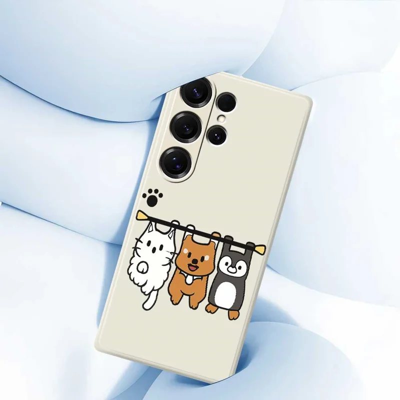 For Samsung Galaxy S25 Ultra Case Three Animal Dolls Pattern Printing Straight Edge TPU Phone Back Cover - Beige
