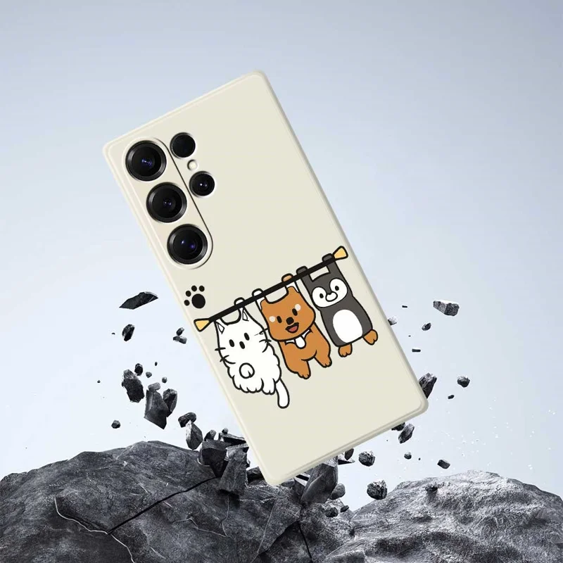 For Samsung Galaxy S25 Ultra Case Three Animal Dolls Pattern Printing Straight Edge TPU Phone Back Cover - Beige