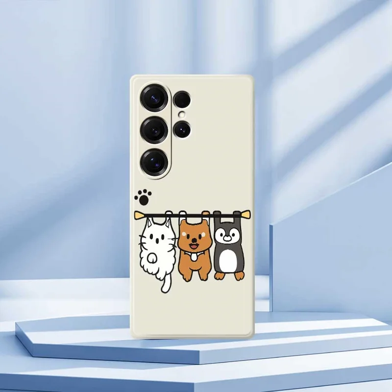 For Samsung Galaxy S25 Ultra Case Three Animal Dolls Pattern Printing Straight Edge TPU Phone Back Cover - Beige