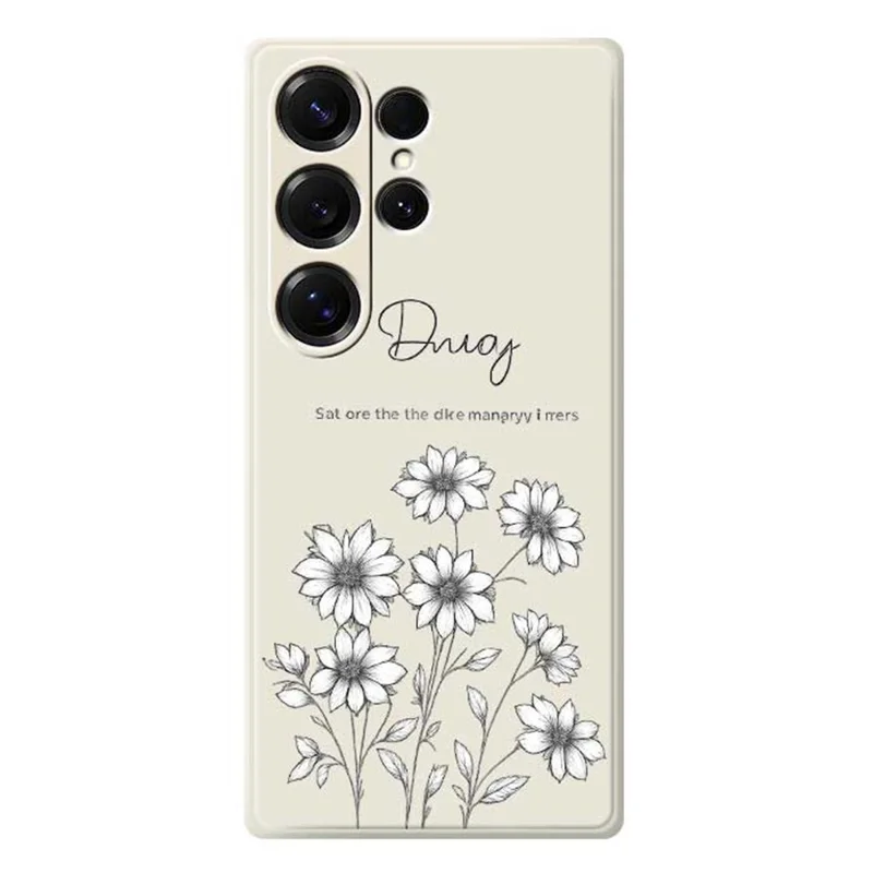 For Samsung Galaxy S25 Ultra Case Sketch Flowers Pattern Printing Straight Edge TPU Phone Back Cover - Beige