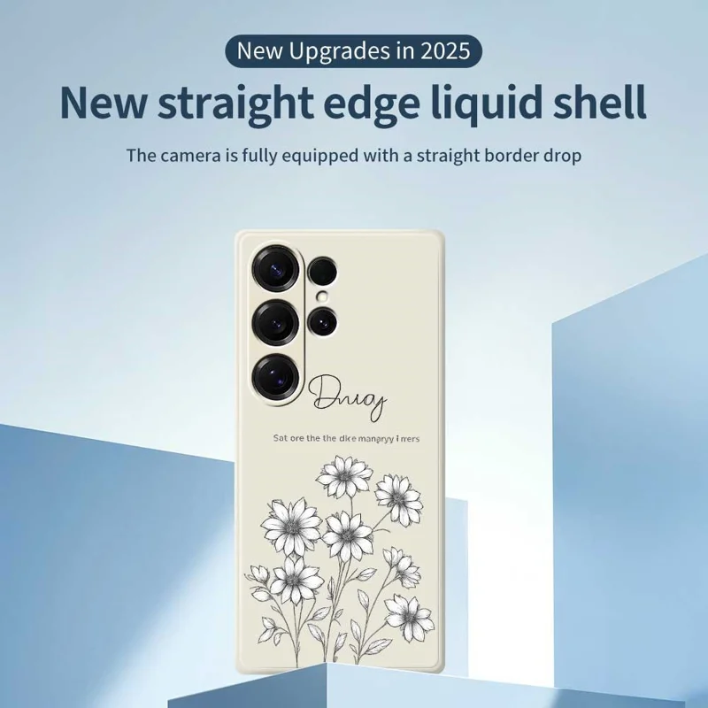 For Samsung Galaxy S25 Ultra Case Sketch Flowers Pattern Printing Straight Edge TPU Phone Back Cover - Beige