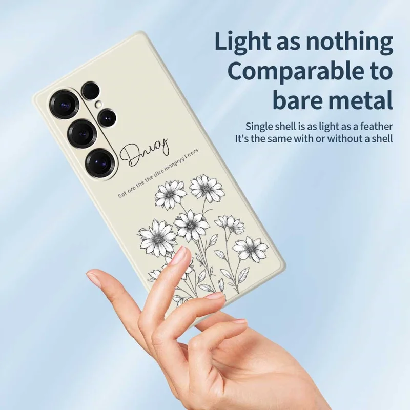 For Samsung Galaxy S25 Ultra Case Sketch Flowers Pattern Printing Straight Edge TPU Phone Back Cover - Beige