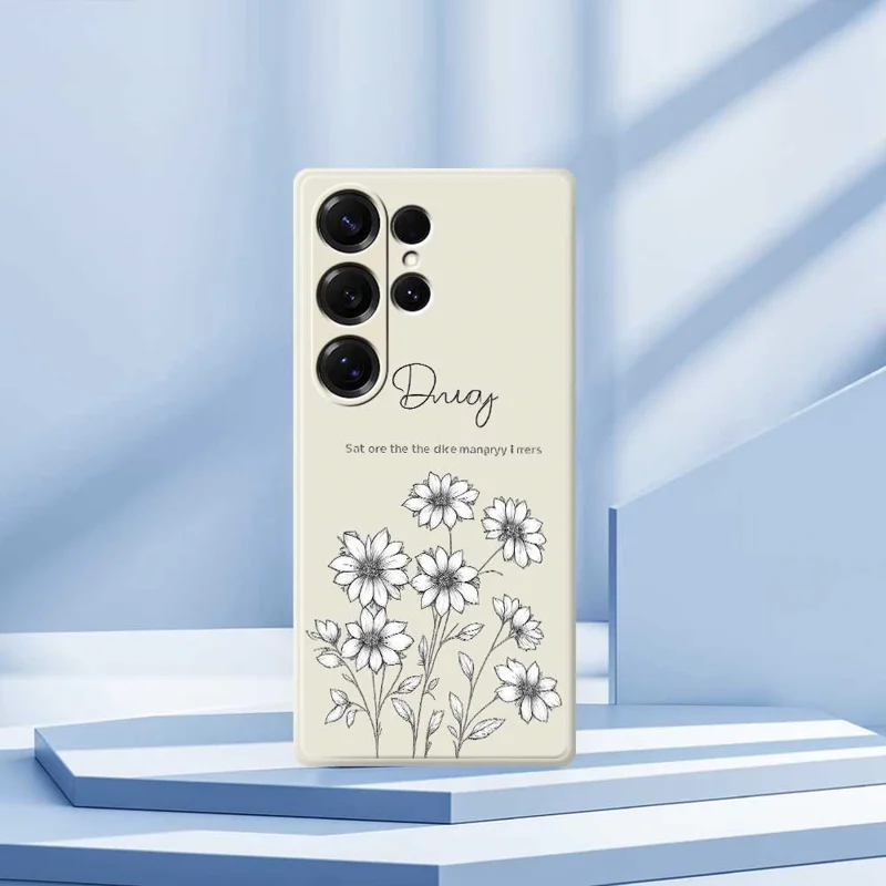 For Samsung Galaxy S25 Ultra Case Sketch Flowers Pattern Printing Straight Edge TPU Phone Back Cover - Beige