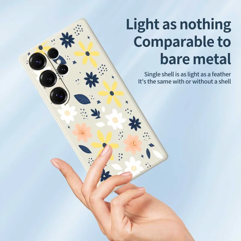 For Samsung Galaxy S25 Ultra Case Colorful Floral Blue Leaves Pattern Printing Straight Edge TPU Phone Back Cover - Beige
