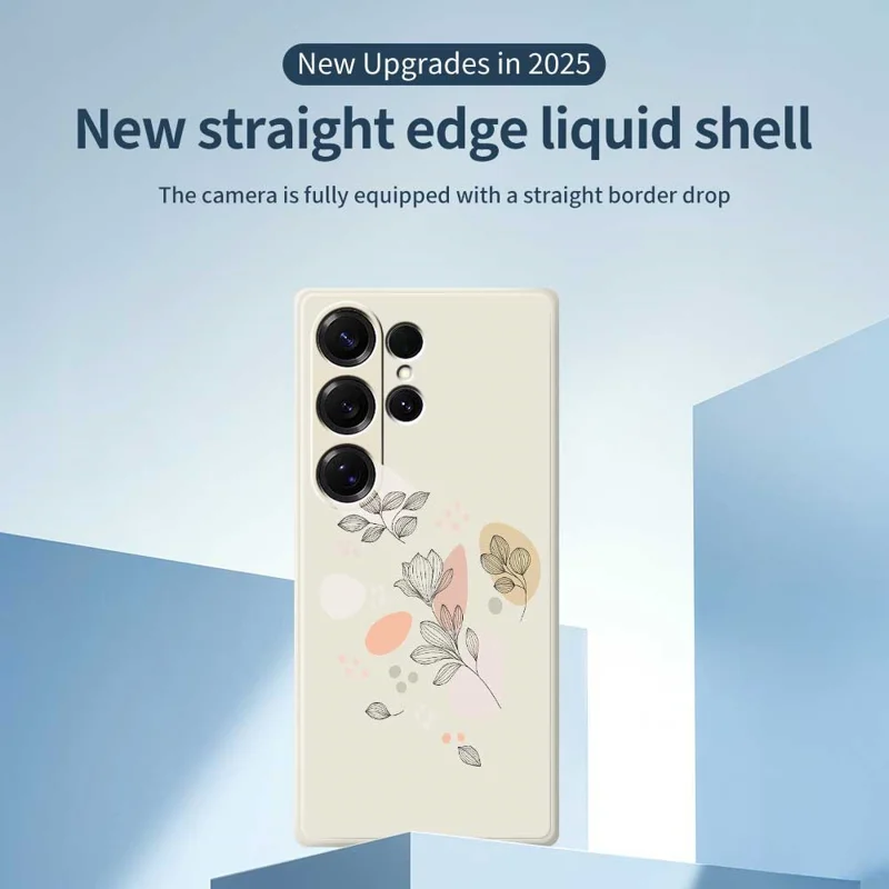 For Samsung Galaxy S25 Ultra Case Sketch Leaves Pattern Printing Straight Edge TPU Phone Back Cover - Beige