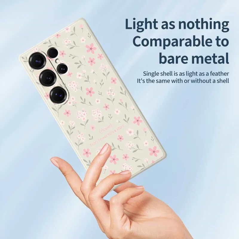 Cover per Samsung Galaxy S25 Ultra con Stampa di Piccoli Fiori, Bordo Dritto, Custodia Posteriore in TPU - Beige